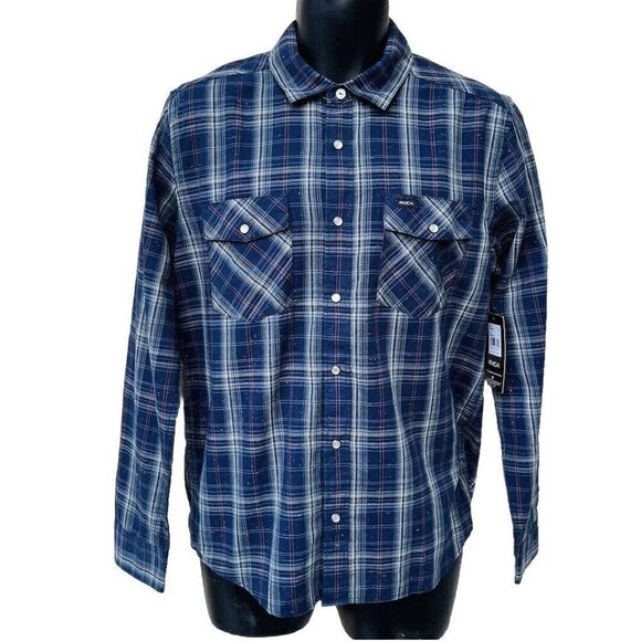 New RVCA Pearl Snap Flannel Plaid Long Sleeve Button Up Shirt Mens Sz Small NWT - Picture 14 of 16